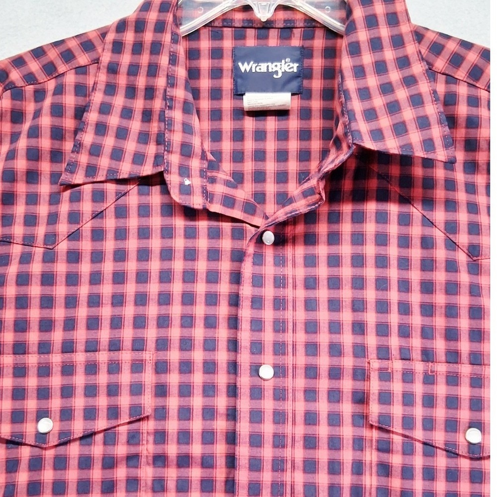 Wrangler Mens Red Navy Plaid Western Pearl Snap Shirt XXL Long Sleeve Cowboy